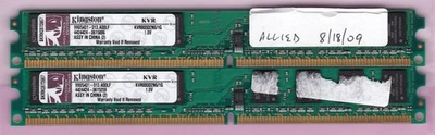 2GB 2x1GB KINGSTON KVR800D2N6/1G DDR2-800 PC2-6400 DESKTOP RAM KIT LOW PROFILE - Image 1 of 2