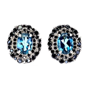 925 Sterling Silver Earrings Oval London Blue Topaz Spinel Gemstone Jewelry - Picture 1 of 13