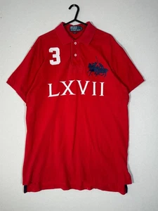 Ralph Lauren Red Big Logo LXVII 3 Button Up Polo Shirt Mens Size Large - Picture 1 of 8