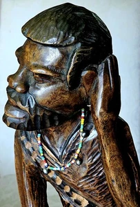 Vintage 2 Ft African Wooden Statue– Makonde-Elder Holding Axe Ethnographic Art - Picture 1 of 19