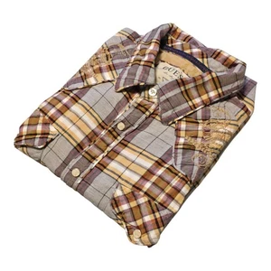 Guess Mens Western Pearl Snap Plaid Shirt Size Medium Embroidered Rodeo Cowboy - Picture 1 of 14