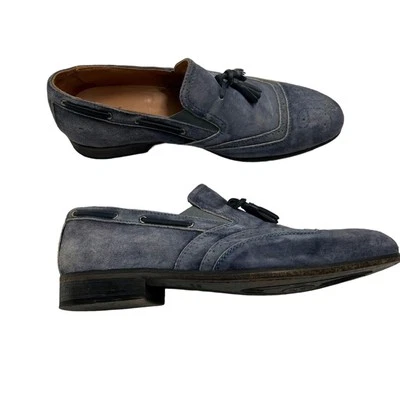 Mocasín BACCO BUCCI Italiano Azul Gamuza Borlas Cosido a Mano Para Hombre Talla 10.5 Foto 1 de 4