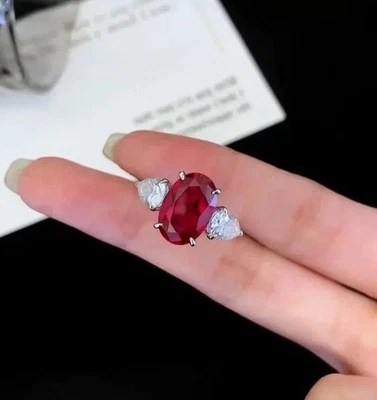 4.60 CT Oval cut Natural Ruby & Diamond Wedding Ring 18K solid white gold - Image 1 of 4