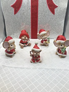 Set 5 statuine topi di Natale Homco vintage decorazione natalizia Babbo Natale - Foto 1 di 8