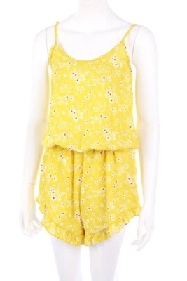 Ohne Label Playsuit Viskose Blumen Volants D 42 sonnenblumengelb weiß - Bild 1 von 3