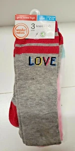 3PR Girl's Knee Highs "Love/Be Kind/Rainbows"  Wonder Nation Size 4-10 - Picture 1 of 6