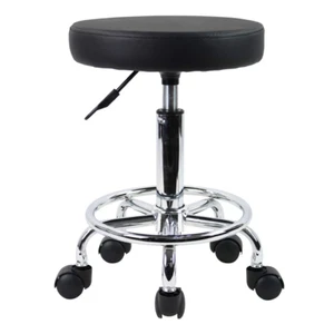 Silla Rodante Redonda Cuero PU con Reposapiés - Oficina, Spa, Tatuajes - Picture 1 of 12