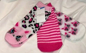 NWT Lot of 3 Girls No-Show Socks Xhilaration Siz 3-10 Pink Kitty Cat Strip - Picture 1 of 2