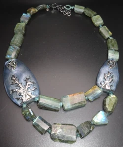 ALEXIS BITTAR Modernist Labradorite Rhinestone Necklace Lucite Chunky - Picture 1 of 5