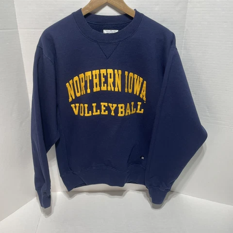 Vintage UNI Panthers Volleyball Crewneck Sweatshirt, Medium, Dark Blue, Russell Cover