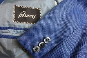 Brioni Palatino Seidenmischung hellblau gewebt Mikroplaid Sport Mantel Jacke Gr. 40R - Bild 1 von 8