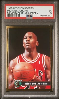 PSA 5 EX 1995 ЛЕГЕНДЫ СПОРТИВНЫЕ ПАМЯТНЫЕ ВЕЩИ МАЙКЛ ДЖОРДАН #23 ДЖЕРСИ БЫКИ B190 - Изображение 1 из 2