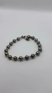 Gray PEARL & VINTAGE SWAROVSKI CRYSTAL BRACELET - Picture 1 of 3