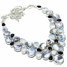 Dendrite Opal, Milky opal & Onyx Gemstone Silver Jewelry Necklace 18" MN-216