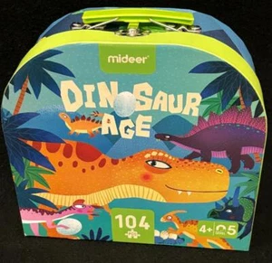Mideer DINOSAUR AGE 104 Pc Floor Puzzle Suitcase Box Ages 4+ Preschool 27"x15" - Picture 1 of 4