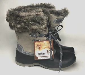 KHOMBU Waterproof Gray Winter Snow Boots Leather and Faux Fur Women Size 7M - Picture 1 of 4