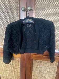 NWOT! Onyx Nite by Wendy Chaitan.  Small Black Lace Jacket Cardigan Shrug Bolero - Picture 1 of 10
