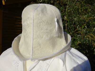 HANDMADE Kirgisischer Trachten Hut Bio Natur Filz 100%Schafwolle Filzkappe Mütze Saunahut