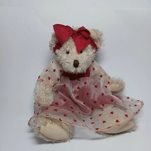Russ Berrie 12 Zoll Claudette Plüsch Teddybär Gedanken der Liebe Herzen rote Schleife Kleid - Bild 1 von 11