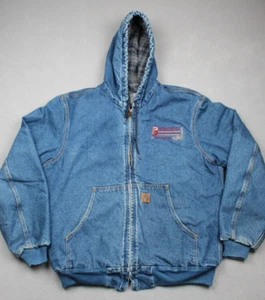 Vintage Carhartt Jacket Mens Large Blue Denim Blanket Lined Plaid Work Coat J139 - Picture 1 of 15