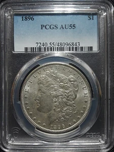 1896-P $1 Morgan Silver Dollar AU 55 - Picture 1 of 2
