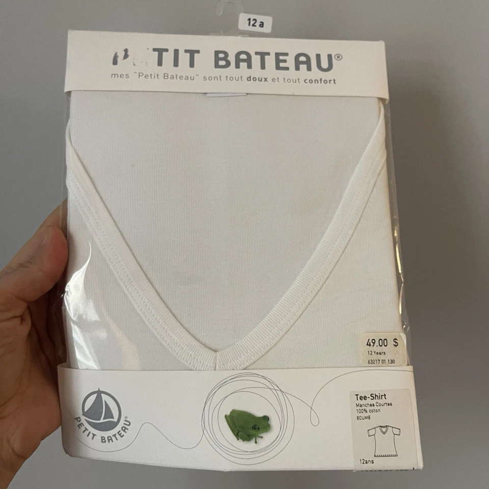 NUEVO CON ETIQUETAS Camiseta Petit Bateau Blanca 100% Algodón 12 Ans Años TOTALMENTE NUEVA Foto 1 de 1