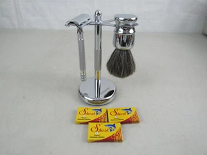 Boss Razors 3 Piece Chrome Metal Set & 15 Razor Blades-New Without Box - Picture 1 of 9