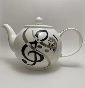 Dunoon Teapot In Ebony &Ivory Design. Bone China 1.2 litre Musical Notes - Picture 1 of 13