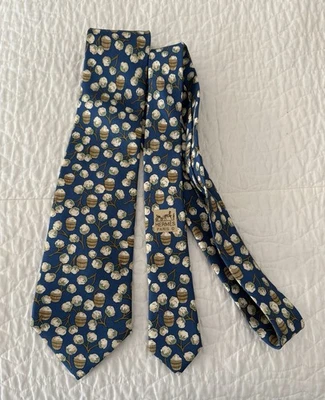 Галстук мужской Hermes хлопокбол синий шелк 7496 IA 3,5 дюйма (W) 58 дюймов (L) - Изображение 1 из 4