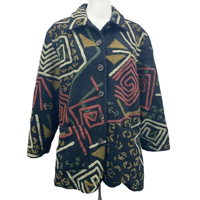 Chaqueta De Colección JA Resorts Para Mujer L Arte Boho Bordada Con Cuentas Mezcla de Lana Multi Foto 1 de 4