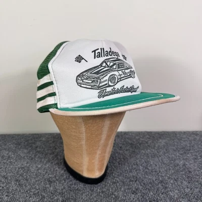 Sombrero Talladega Speedway de Colección NASCAR Años 80 Snapback 3 Triple Rayas Malla Verde Foto 1 de 4