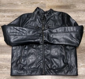 Levis Cafe Racer Jacket Men's Large Black PVC Faux Leather Bomber Moto Biker - Picture 1 of 11