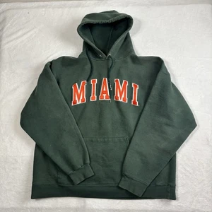 VTG University of Miami Green Pullover Fleece Long Sleeve Hoodie Men's Large - Picture 1 of 11