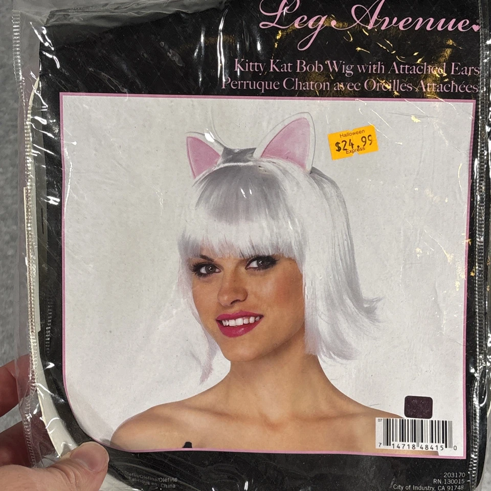 New Leg Avenue Kitty Cat Bob Costume Wig With Attached Ears Cosplay Halloween - Image 1 of 4