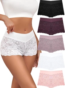 Lace Boy Shorts Sexy Cheeky Panties Breathable Womens Underwear Stretch Cotton W - Picture 1 of 15