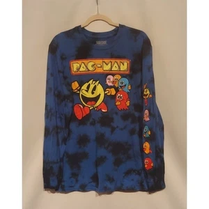 T-shirt uomo Pac-Man blu e nera tinta unita girocollo manica lunga grafica taglia media - Foto 1 di 7