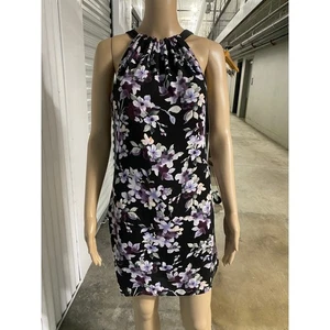 White House Black Market Dress Size 4 Floral Black Purple Reversible - Picture 1 of 9