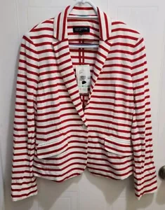 NWT Jones New York Cotton Knit Blazer Jacket Sz 8 Red White Stripe MSRP $109 - Picture 1 of 14