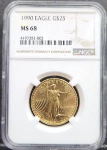 1990 $25 Gold American Eagle 1/2oz. Gold MS 68 NGC Low Mintage Key Date #788 - Picture 1 of 4