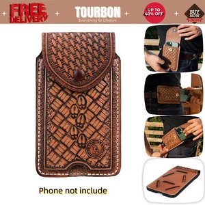 TOURBON Retro Leather Cell Phone Case Pouch fit iPhone Carry Holster Belt Wallet - Picture 1 of 24