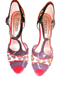 MODA SPANA Animal Print Outlined in Black, High Heel Open Toe Shoes SIZE 8.5M - Picture 1 of 12