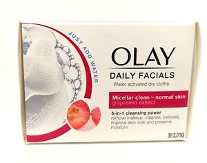 1 x 30 Olay Daily Facials Water Activated Dry Cloths Micellar Clean - NORMAL