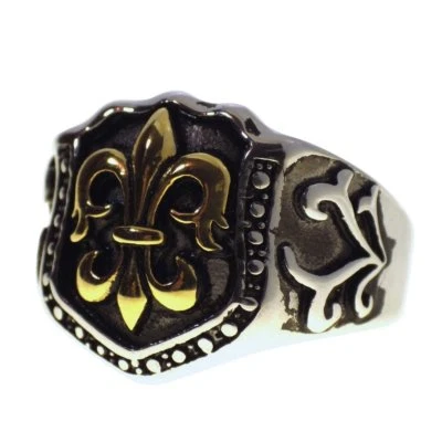Fleur de Lis Signet Ring Stainless Steel SCA LARP Cosplay Costume Band Size 8-16 - Image 1 of 4