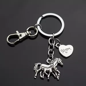 Horse Mother & Pony Child Pendant Keychain Key Chain Clip Mom Heart Charm Gift - Picture 1 of 4