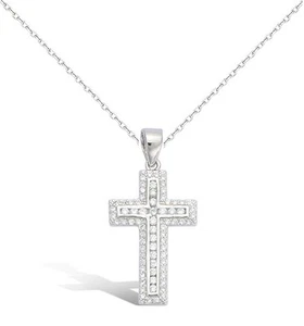 Collier 45cm Croix Sertie Diamant Cz de 28 mm Argent Massif 925/000 Dolly-Bijoux - Picture 1 of 12
