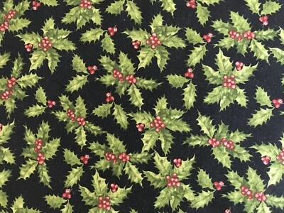 Tela de edredón de algodón Navidad acebo bayas recuerdo Calico por 23" x 44" Foto 1 de 3