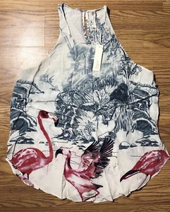 Rory Beca Womens L Sleeveless Silk Top / Blouse Pink Flamingo Print Design NWT - Picture 1 of 12