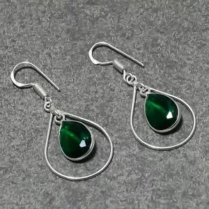 Faceted Chrome Diopside Pear Shape Drop Dangle Gemstone Jewelry Earrings 1.70" - Picture 1 of 9