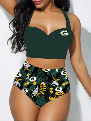 Green Bay Packers Bikini Set Halter Neck Swimsuit Tummy Control Bathing Suit Cover