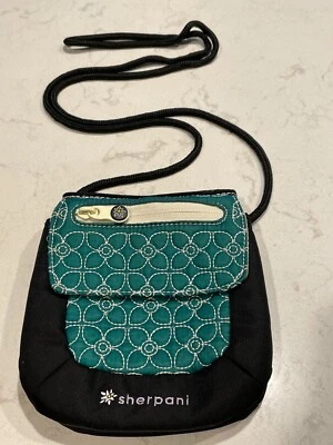 Bolsa tiracolo Sherpani de náilon preta acolchoada azul-petróleo nova sem etiquetas - Imagem 1 de 4